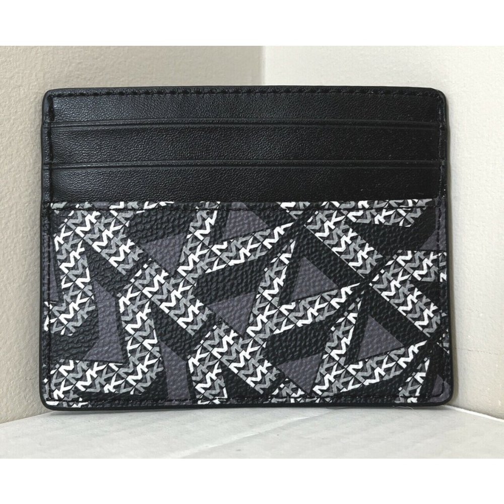 New Michael Kors Cooper Tall card case PVC with Leather Black / White Multi